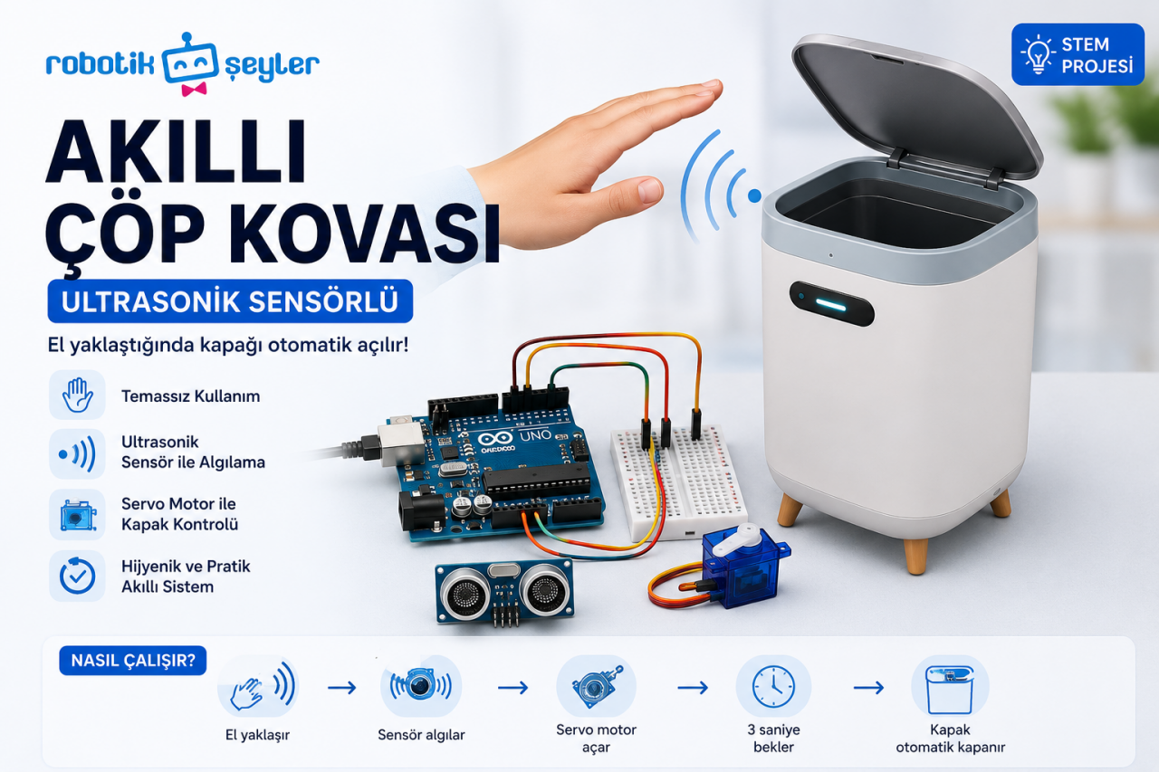 Arduino ile Akıllı Çöp Kovası Yapımı (Ultrasonik Sensör + Servo)