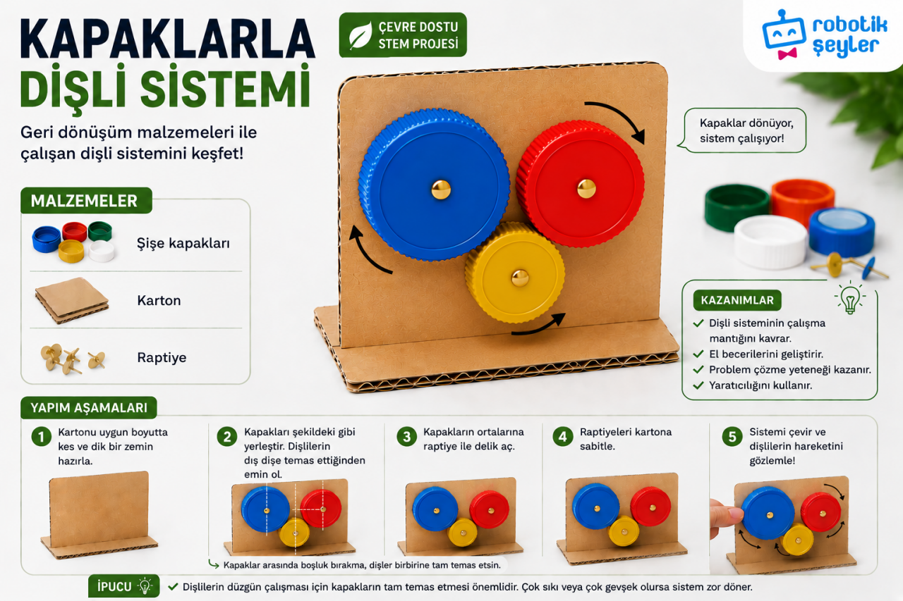 Kapaklarla Dişli Sistemi Yapımı (Geri Dönüşüm STEM Projesi)