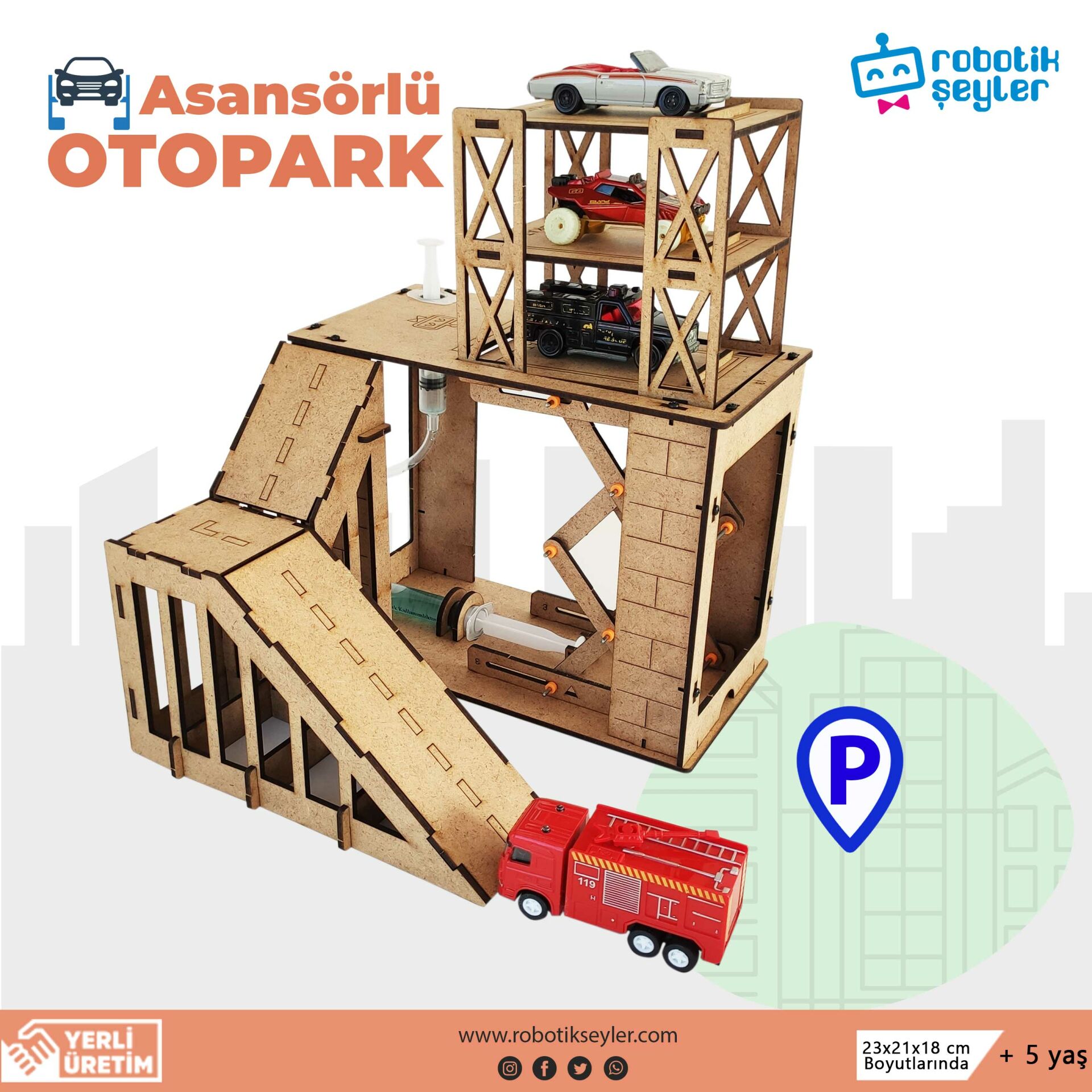 Ahşap Asansörlü Otopark Yapım Seti – STEM