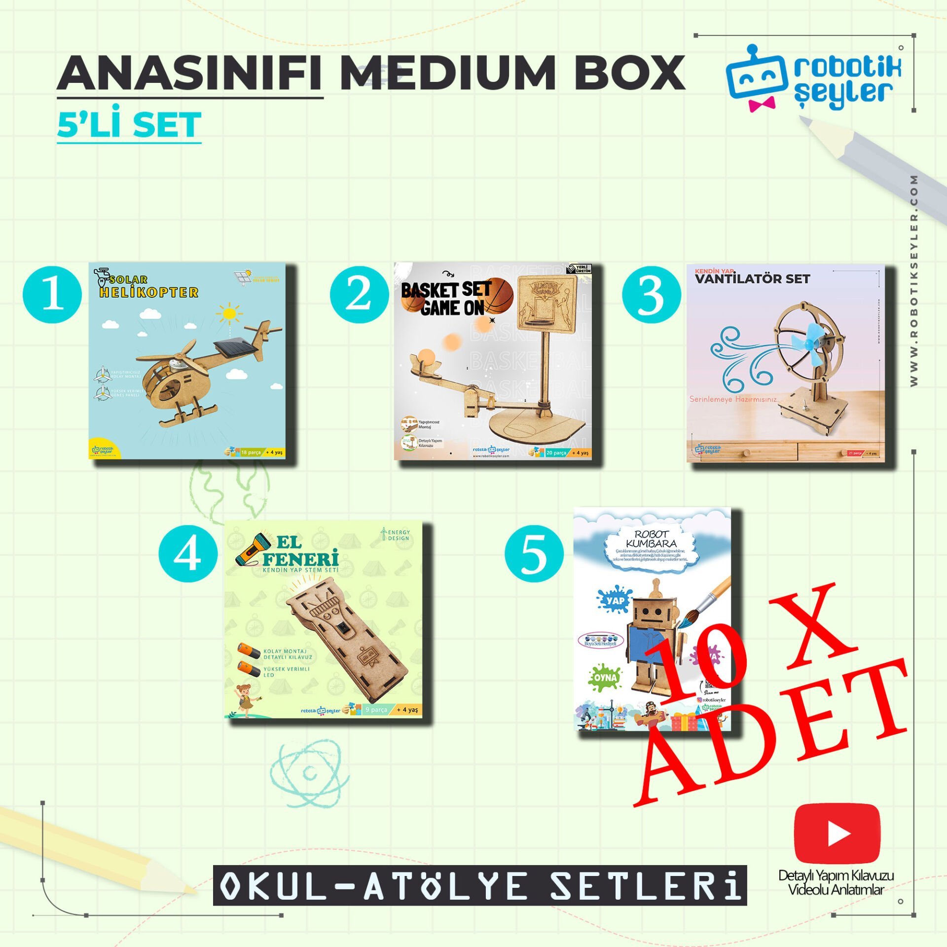 10 Adet Anasınıfı Medium Box