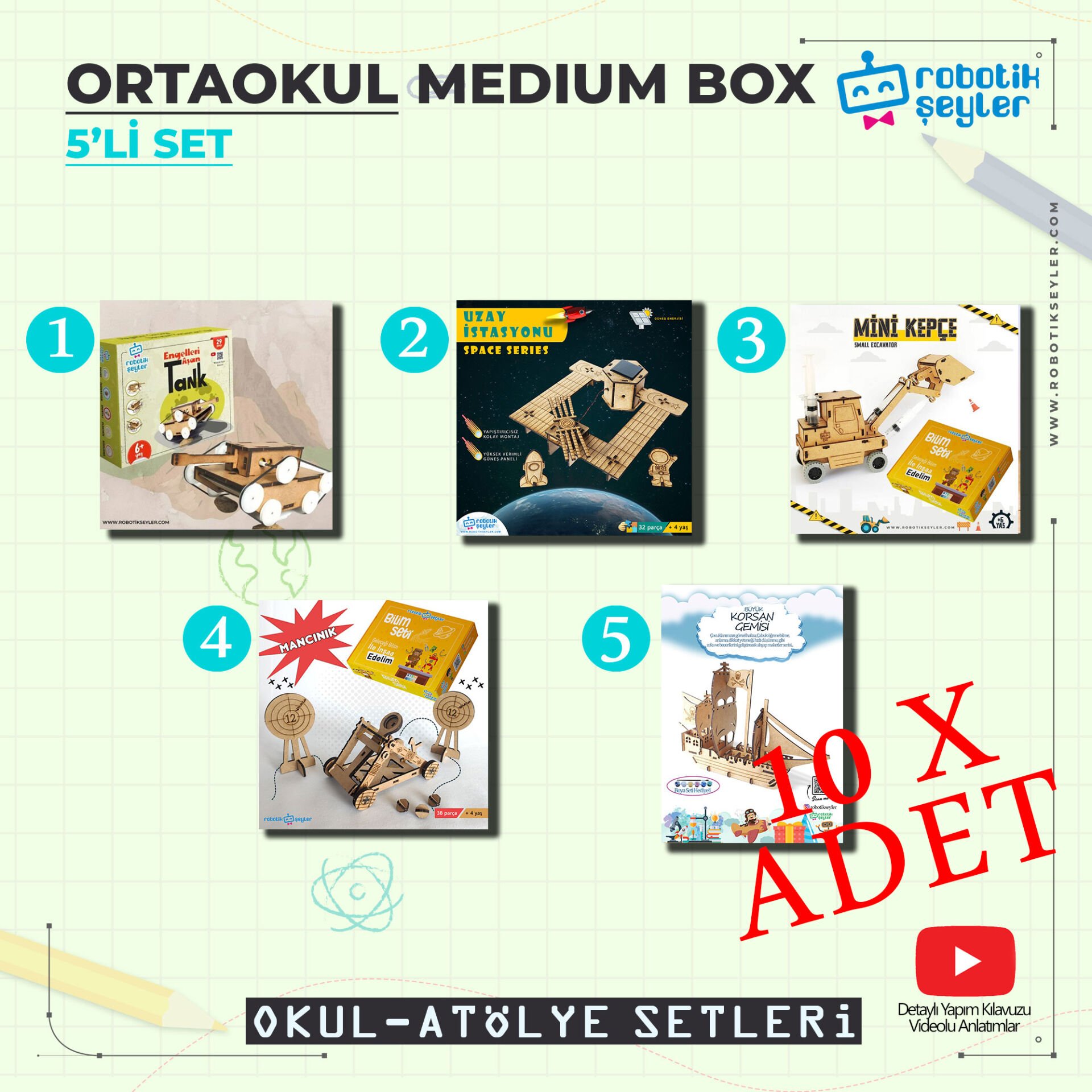 10 Adet  Ortaokul Medium Box